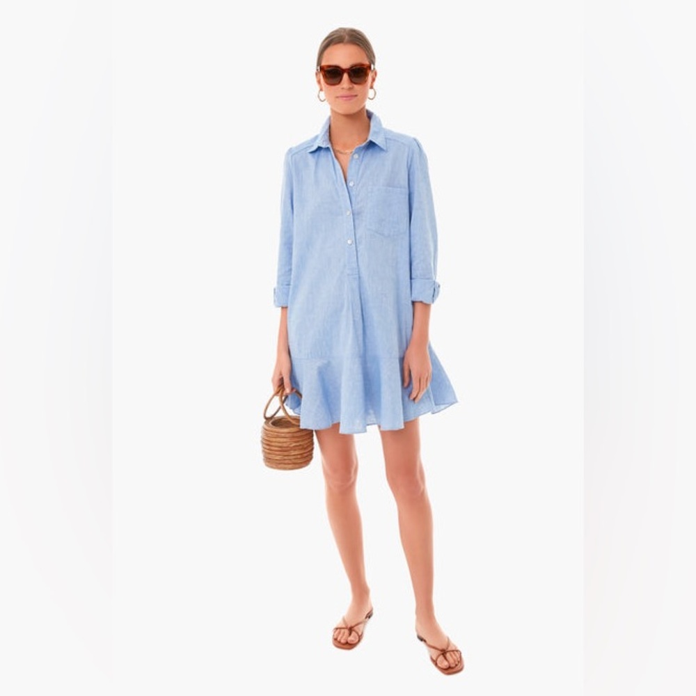 NWT TUCKERNUCK Chambray Callahan Shirt Dress Blue Medium Mini Preppy Linen Blend